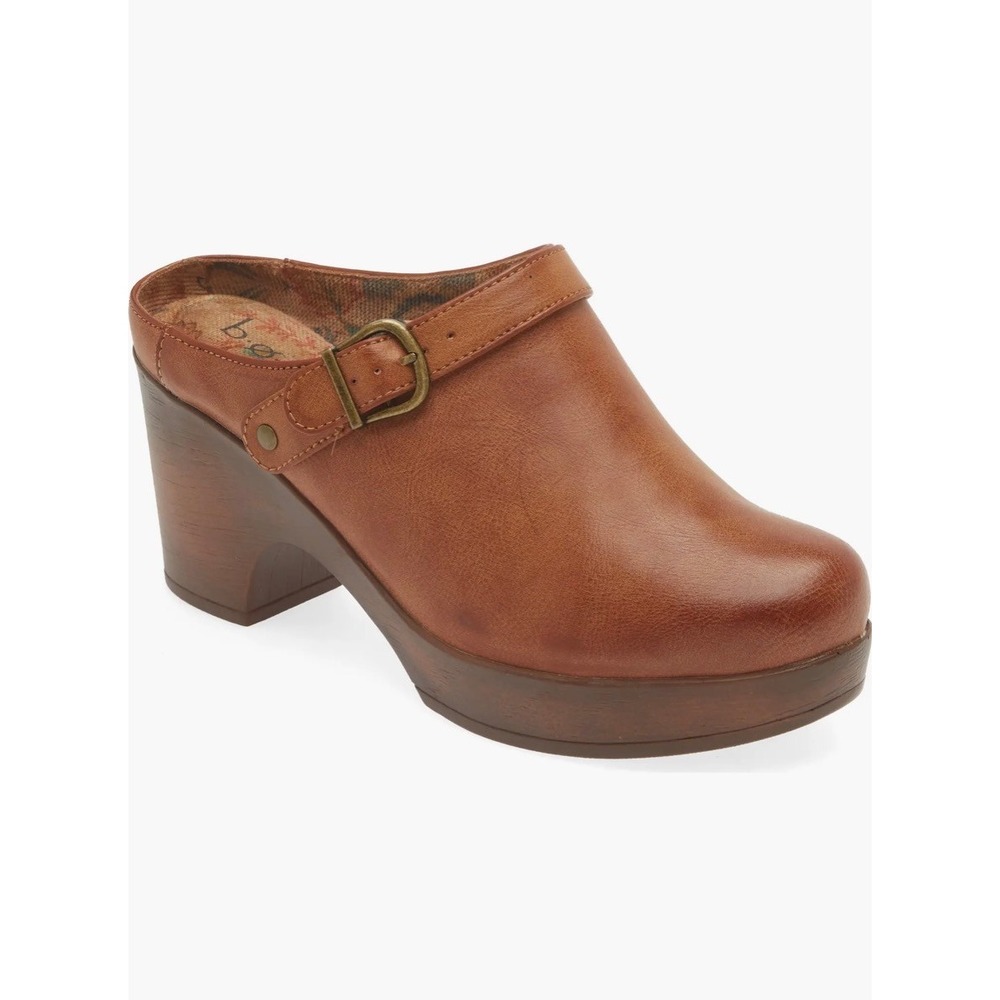 Boho b.o.c. Adel Tan Platform NEW Clogs 7 Round Toe Buckle Strap Wood Heel